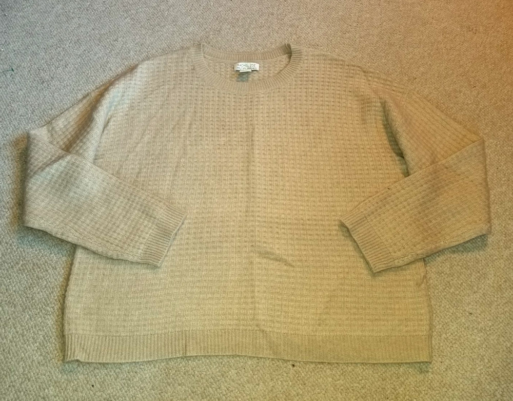 Womens Sweater-RACHEL ZOE-beige cashmere basket weave po Old Money Luxury-XL
